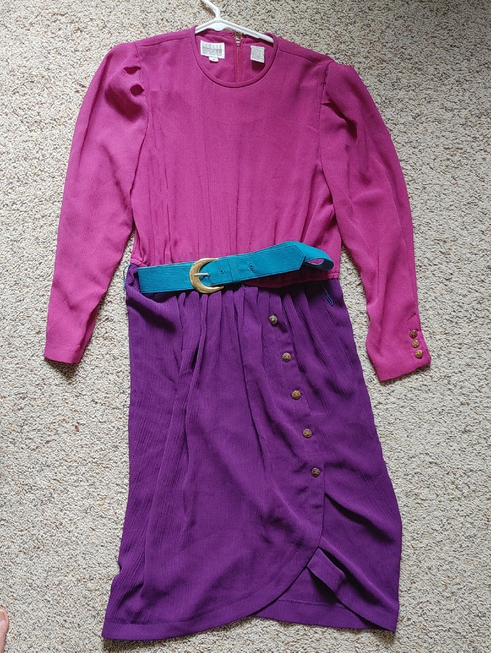 Vintage Two-Tone Pink & Purple Girls' Dress with Button Skirt